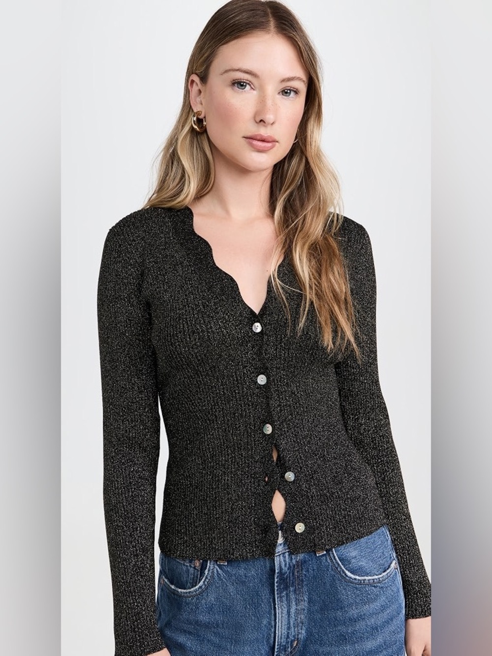 Rails Dita Gold Lurex Metallic Ribbed Cardigan Sweater Women’s Medium